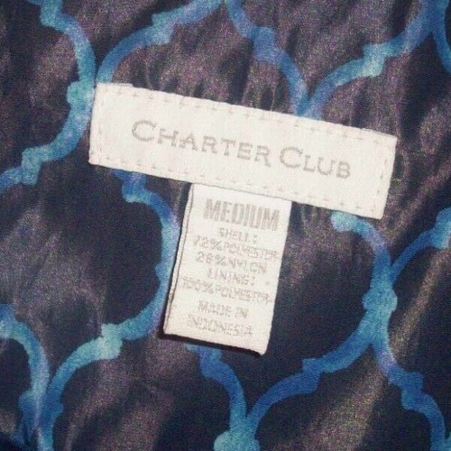 CHARTER CLUB WOMANS SIZE MEDIUM BLUE DESIGN RAIN JACKETZIP GRIPPERS POCKETS MWOT - Picture 3 of 4