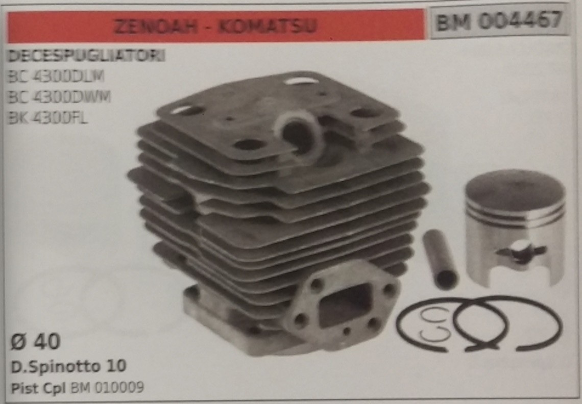 CILINDRO COMPLETO PISTONE DECESPUGLIATORE ZENOAH KOMATSU BK 4300DFL Ø 40