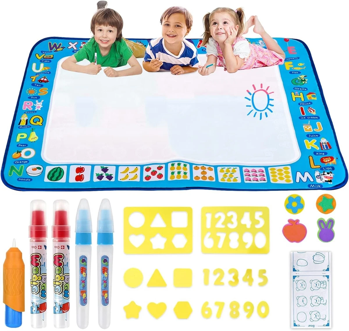 Fansteck Water Drawing Mat for Kids, 60x40 inch Large Doodle Mat with  Storage Ba