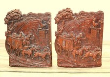 Western Horse Bookends Syroco Wood Rooster Stagecoach Ye Old Inn Chicken