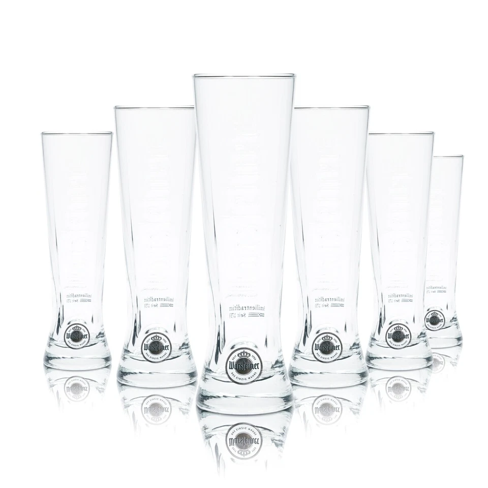 6x Warsteiner Bier Glas 0,2l Premium Cup Gläser Becher Relief Pokal Tulpe Stange