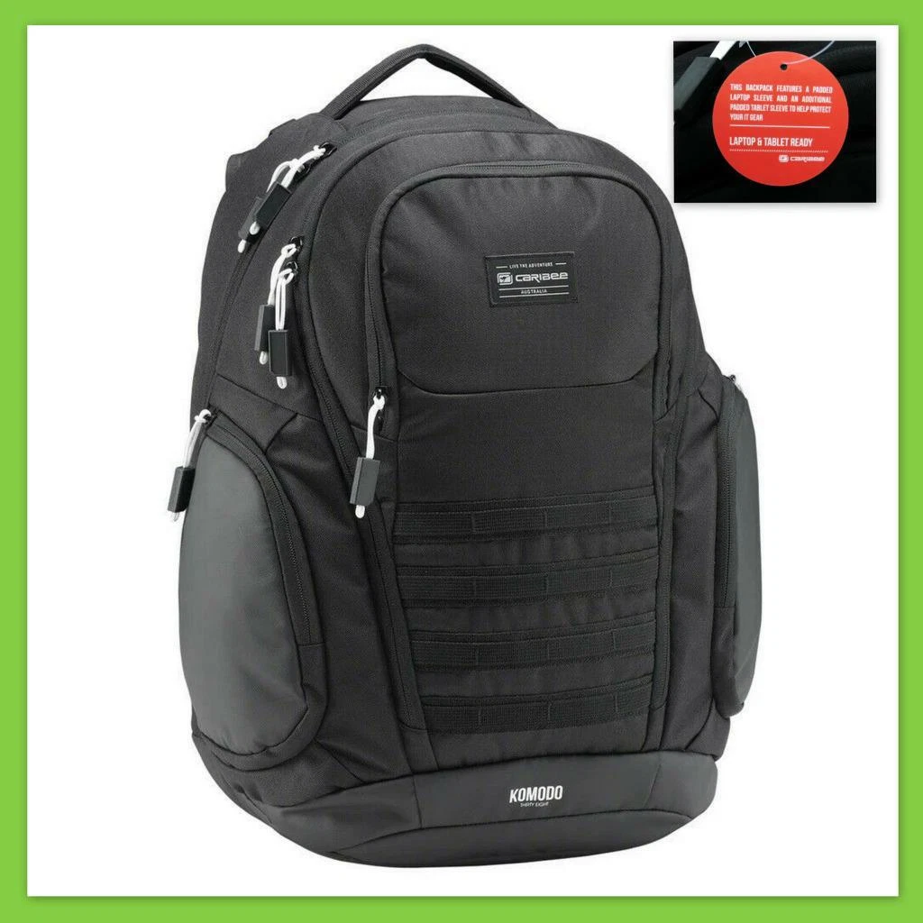 Caribee Komodo 42L Team backpack BLACK - Laptop School Travel Bag Daypack  Biker | eBay