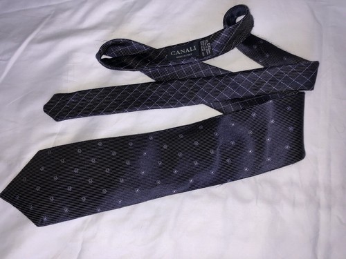 Canali Men’s Tie Made In Italy Reversible / Dark Purple With 2 Designs - Picture 7 of 16