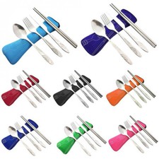 4Pcs/Set Cutlery Travel Knife Fork Portable Bag Stainless Steel Spoon Chopstick