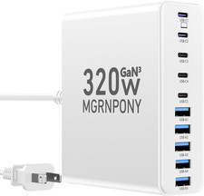 320W USB C Charger Block, 10-Port USB C Charging Station Gan III PD 65W Laptop F