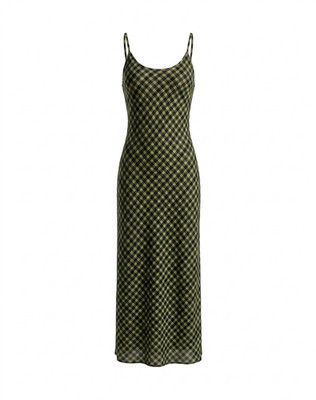Levi's Women's L Black/Green Plaid Satin Slip Dress Scoop Neck Midi