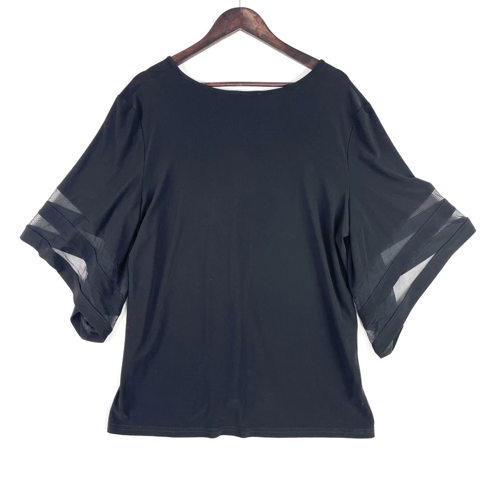 Joseph Ribkoff V-Neck Top Size UK 16 Black Mesh Trim Bell Sleeve Relaxed Fit - image 2 of 4