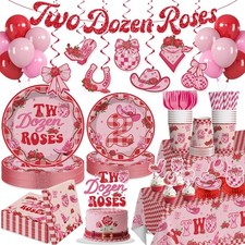 217PCS Two Dozen Roses 2nd Birthday Theme Party Supplies Serves 25