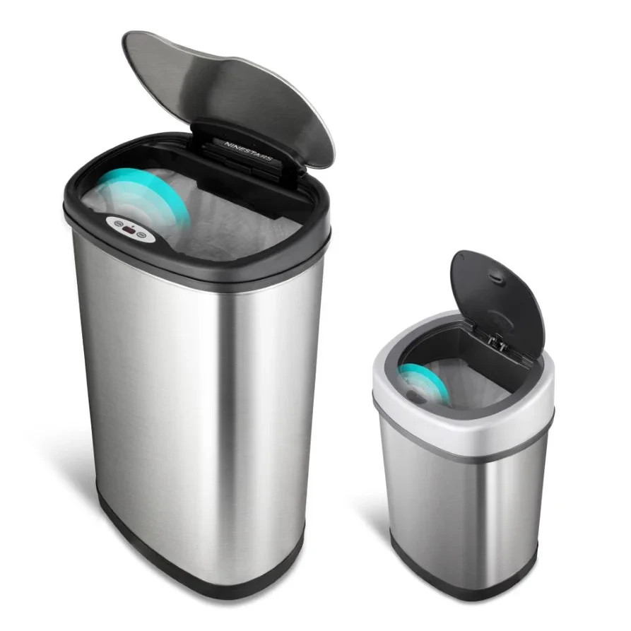 NINESTARS Stainless Steel Motion Sensor Trash Can Combo, 13.2 Gal. & 3 Gal. CB-D
