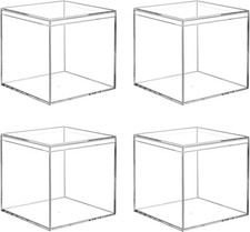 Acrylic Boxes for Display, 3.9x3.9x3.9 Inches 4 Pack Clear Plastic Favor Boxe...