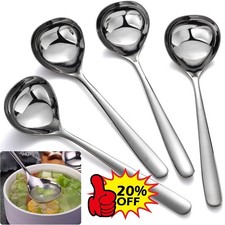 4Pcs Super Big Head Spoons Polished Surface Silver Stainless Steel Soup