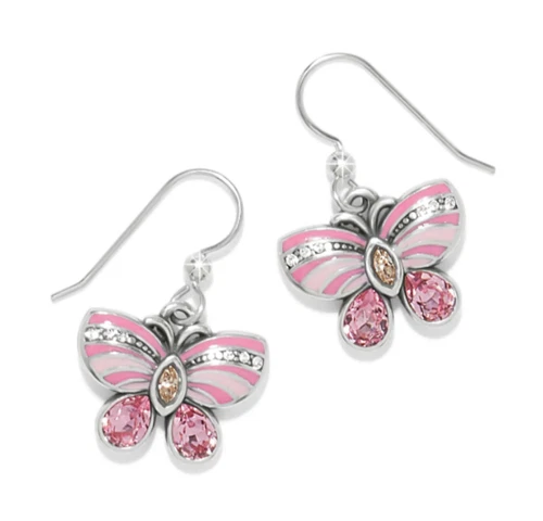 Brighton La Tulipe Butterfly Pink Crystal French Wire Earrings NWT $108
