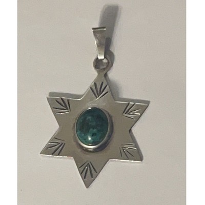 Sterling Silver 925 Star of David Magen David Eilat Stone Pendant - VTG Judaica 