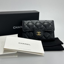 Chanel Classic Flap Black Caviar Leather Card Holder Gold Hardware Designer