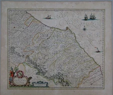 Mappa Originale Antica di Ancona e Piceno, incisione di W. J. Blaeu  (1571-1638)