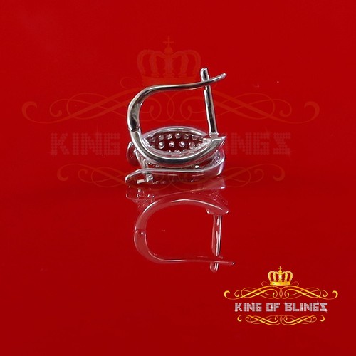 white Gold 925 Sterling Silver Mens hip hop Iced 3 row Huggie Hoop earrings - Picture 3 of 12