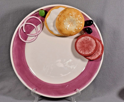 Vtg 1998 LOTUS Platter Plate Bagel Olive Tomato Onion Charcuterie EUC 15''