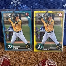 2 IOLANA AKAU lot 2016 Bowman 1st Yellow Paper Parallel + Blue #’d /150 A’s