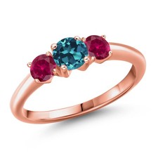 18K Rose Gold Plated Silver London Blue Topaz and Created Ruby Engagement Ring