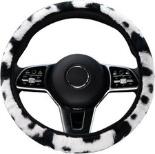 Cow Print Wool Steering Wheel Cover Universal 15 Inch Elastic Color: White Cow