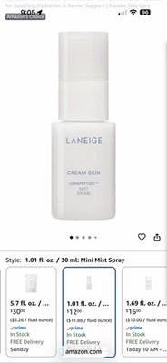 Laneige Cream Skin Cerapeptide Mist 1.01 oz Travel Size New