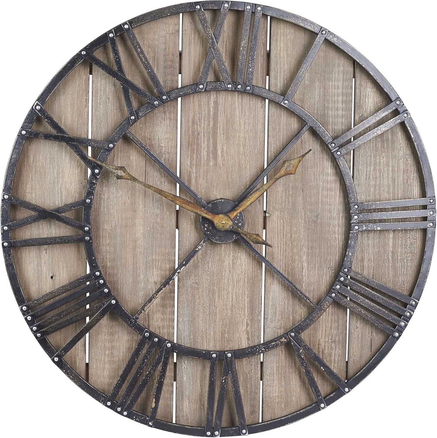 Household Essentials 36" Rustic Large Wall Clock Brown Wood Black #R023