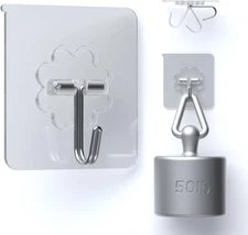 24 Packs Hooks for Hanging 50Lb Wall Hooks Transparent Reusable Waterproof Adhes