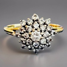 18kt Gold Diamant Ring 1,0 Karat Cluster 4,50 g Vintage 1969 Verlobung Größe S