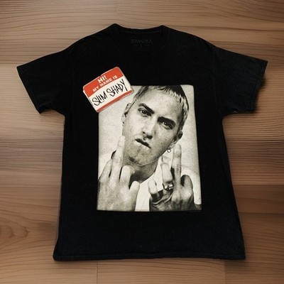 Eminem Slim Shady HI MY NAME IS ID T-Shirt Mens Unisex Black Middle Fingers Sz L