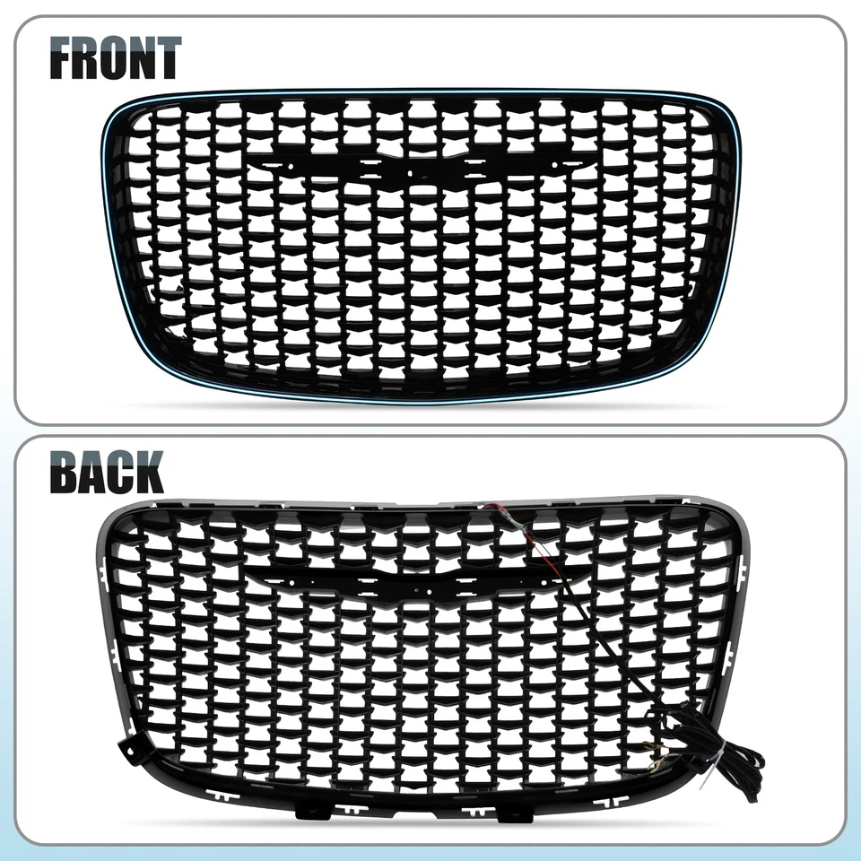 Fits 2015-2023 Chrysler 300 Black LED Front Upper Hood Grille w/blue light - Image 4 of 4