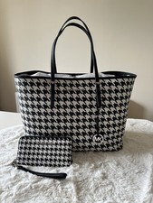 Genuine Michael Kors Large Jet Set Tote Bag and Wallet Houndstooth Black White