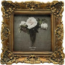 4X4 Vintage Small Picture Frame, Antique Ornate Bronze Gold Square Frame