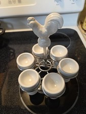 Vintage  Sur La Table 6 Cup Rooster Egg Holder/Server With Stand .
