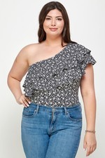 Brand new Ladies Plus Size Floral Black One Shoulder Bodysuit Size 1X