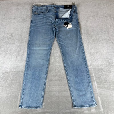 Diesel Buster Tapered Jeans Mens 36x32 Denim Blue Button Fly Stretch $250 NWT