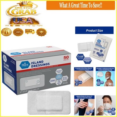 Adhesive Island Dressing 2x3in Sterile Pack of 50, Non-Stick, Absorbent, Late...