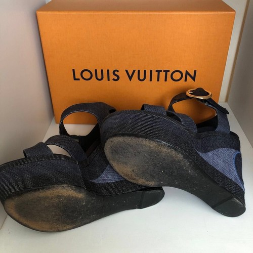 Louis Vuitton Sandali Navy Denim Pelle Zeppa 36EU 6US Donna - Foto 12 di 24