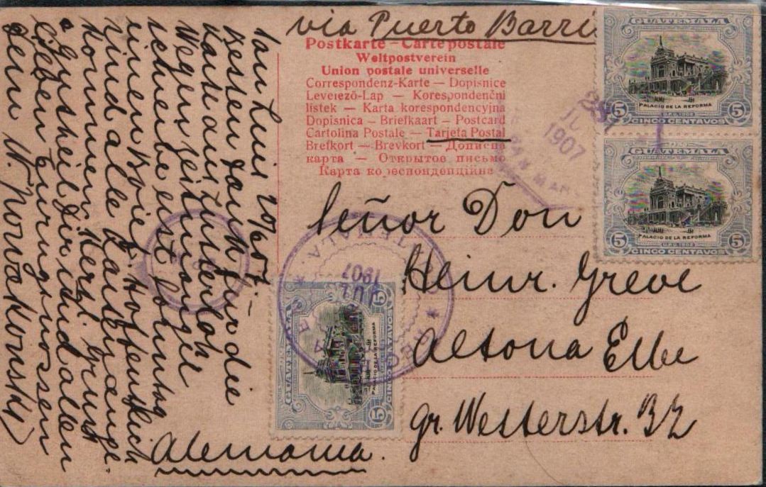 1907 Guatemala Postcard to Germany - 'Rancho en San Sebastian'