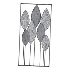 Metal Leaf Home Wall Decor Tall Cut-Out Wall Sculpture with 18"L x 2"W Gray