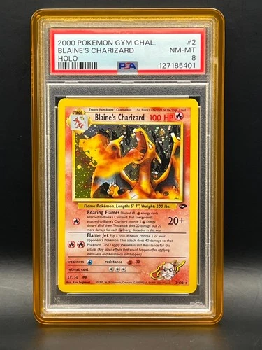 2000 Pokémon Gym Challenge- Blaine's Charizard 2/132 Holo Rare-  PSA 8