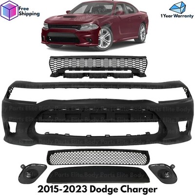 Front Bumper Cover Fascia & Grille Assembly Kit For 2015-2023 Dodge Charger