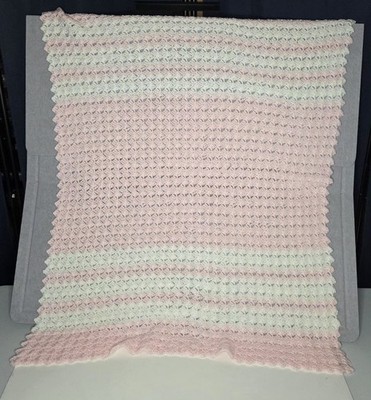 Afghan Handmade Crochet Baby Pink/White  32x39  Swaddle Lap Blanket