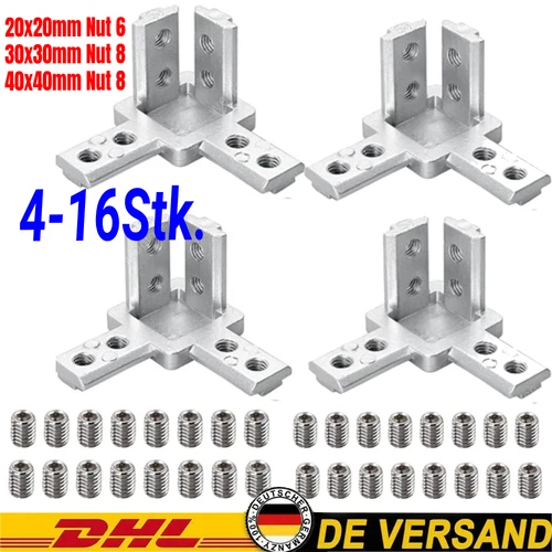 4-16x 3-Wege Eckverbinder Eckwinkel Profilverbinder 20/30/40mm Nut 6/8 Aluprofil