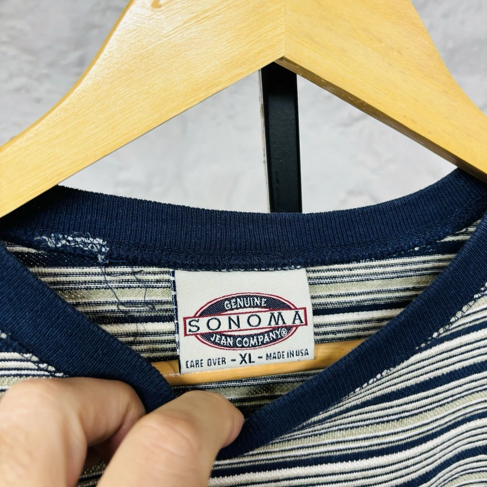 复古 90 年代索诺玛纹理条纹 T 恤 XL 美国制造冲浪海滩溜冰鞋 — 第 3/4 张图片