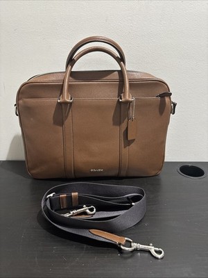 COACH F59057 Perry Slim Briefcase Laptop Bag Brown Crossgrain Leather