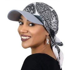 Women Printed Satin Headscarf Hat with Brim Summer Sun Cap Soft Breathable