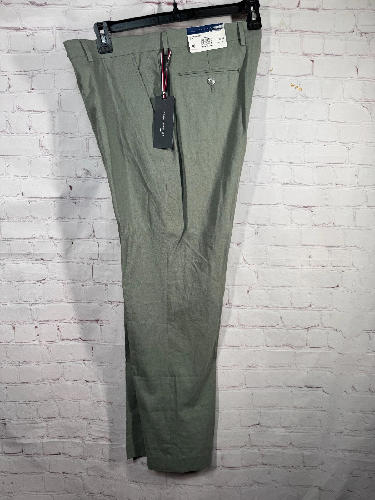 $125 NEW TOMMY HILFIGER Mens Sage Green SLIM FIT Linen Dress Pants/Slacks 38x30