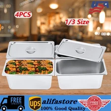 4 Pack 6" Deep 1/3 Size Stainless Steel Steam Table Pans w/ Lids Hotel Food Prep