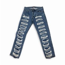 Jeans Uomo Denim Blu Skinny Strappati Taglia 44 Regular 5 Tasche Bottone/Zip