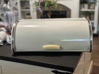 Vintage BRABANTIA White Metal & Chrome Roll Top Bread Box Belgium Countertop